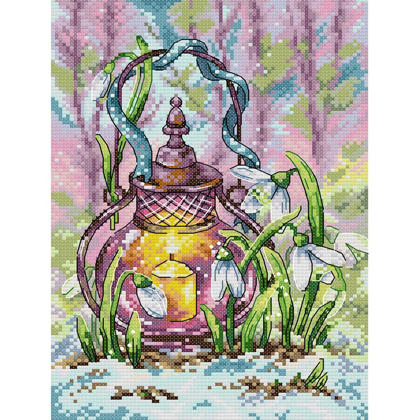 Spring Lantern - Full 14CT Stamped Cross Stitch 21x30CM - Joy Sunday Backstitch