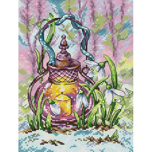 Spring Lantern - Full 14CT Stamped Cross Stitch 21x30CM - Joy Sunday Backstitch