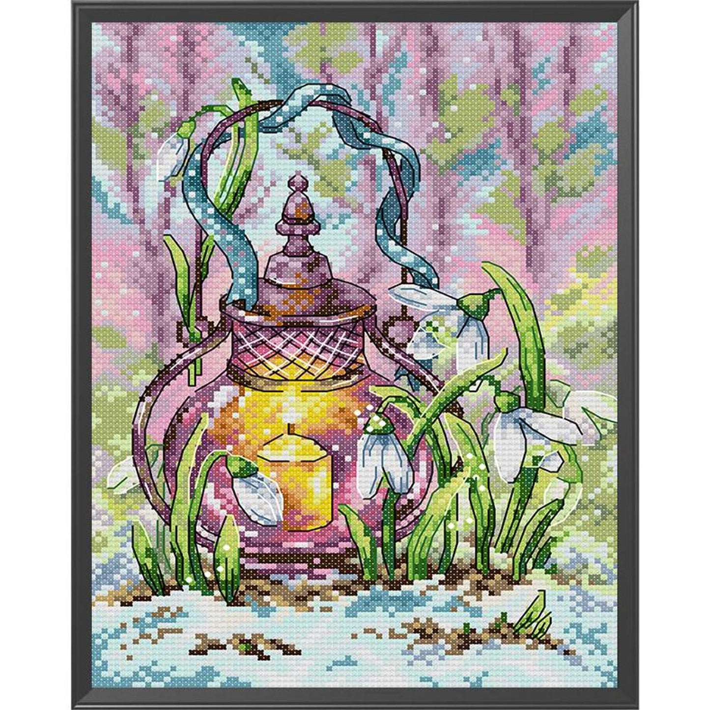 Spring Lantern - Full 14CT Stamped Cross Stitch 21x30CM - Joy Sunday Backstitch