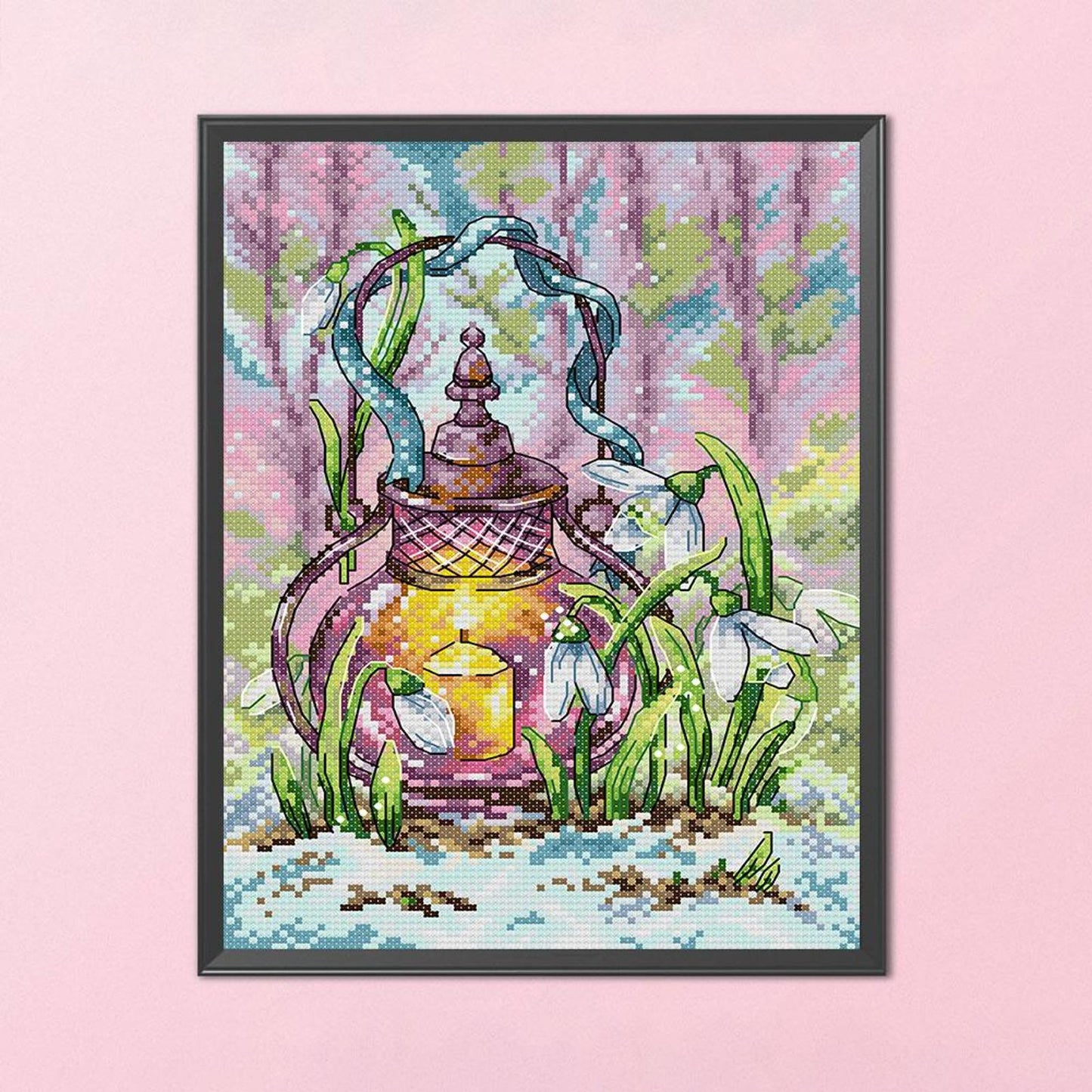 Spring Lantern - Full 14CT Stamped Cross Stitch 21x30CM - Joy Sunday Backstitch