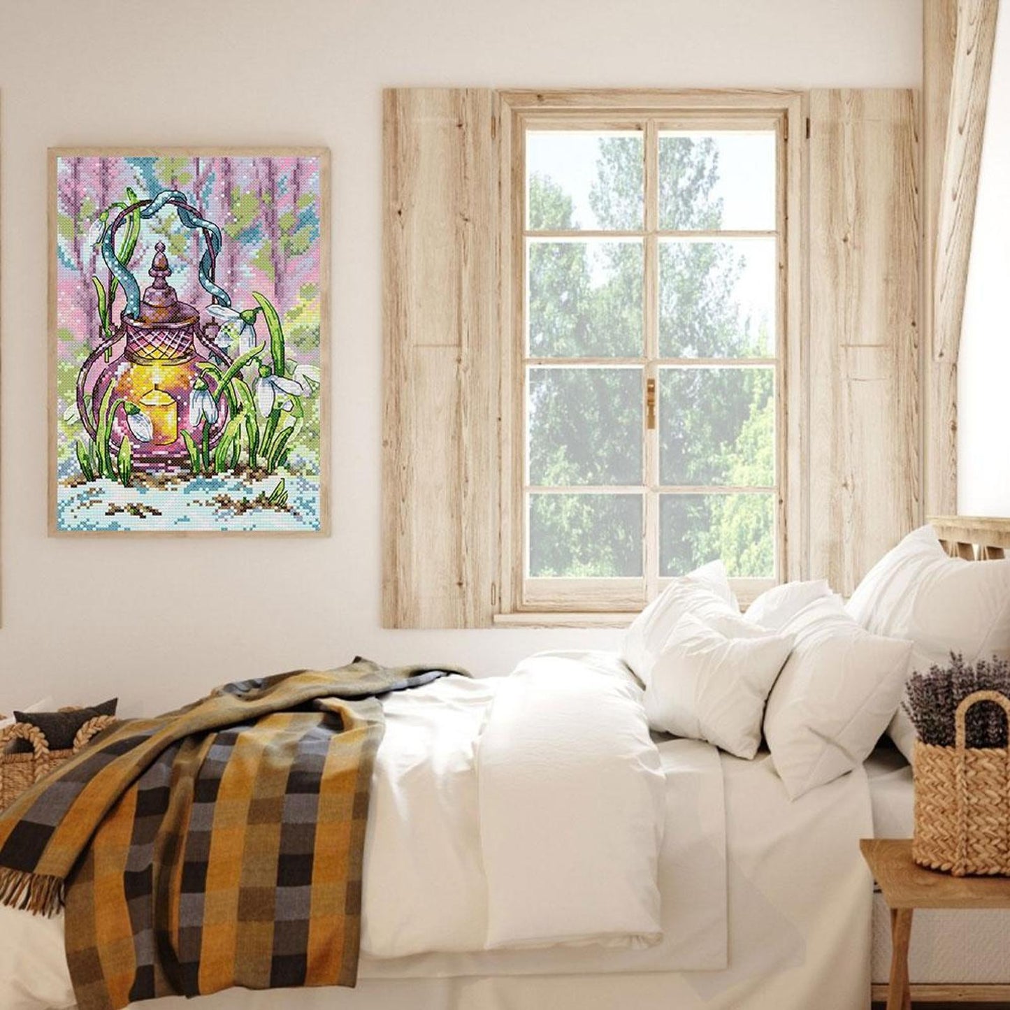 Spring Lantern - Full 14CT Stamped Cross Stitch 21x30CM - Joy Sunday Backstitch