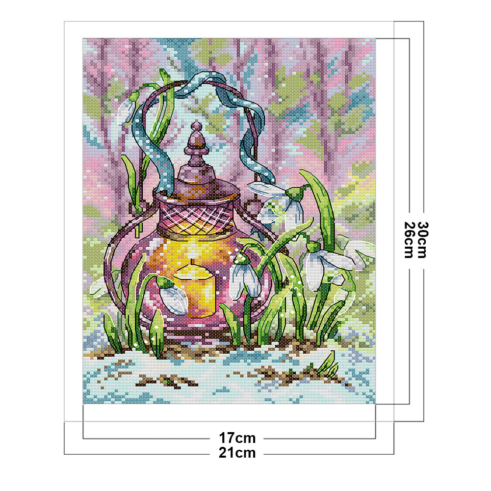 Spring Lantern - Full 14CT Stamped Cross Stitch 21x30CM - Joy Sunday Backstitch