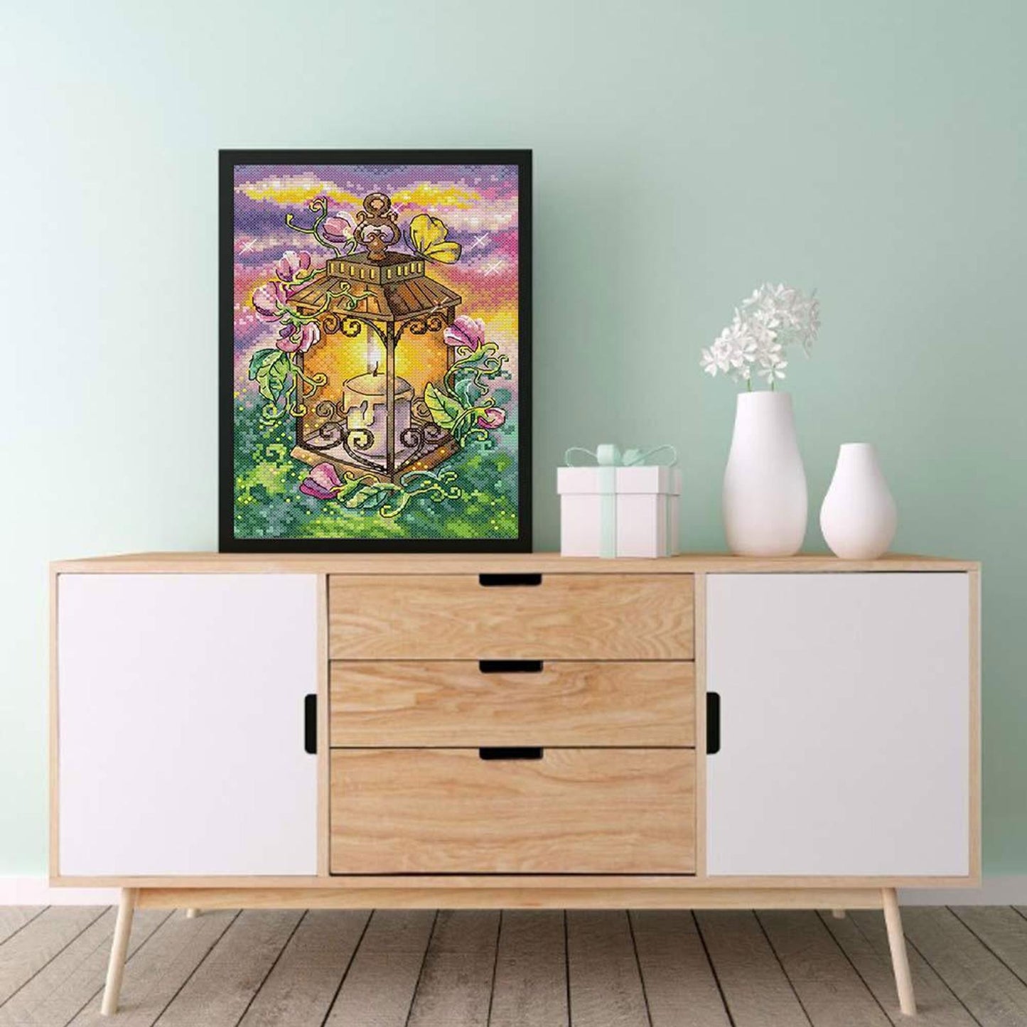 Summer Lantern - Full 14CT Stamped Cross Stitch 21x30CM - Joy Sunday Backstitch