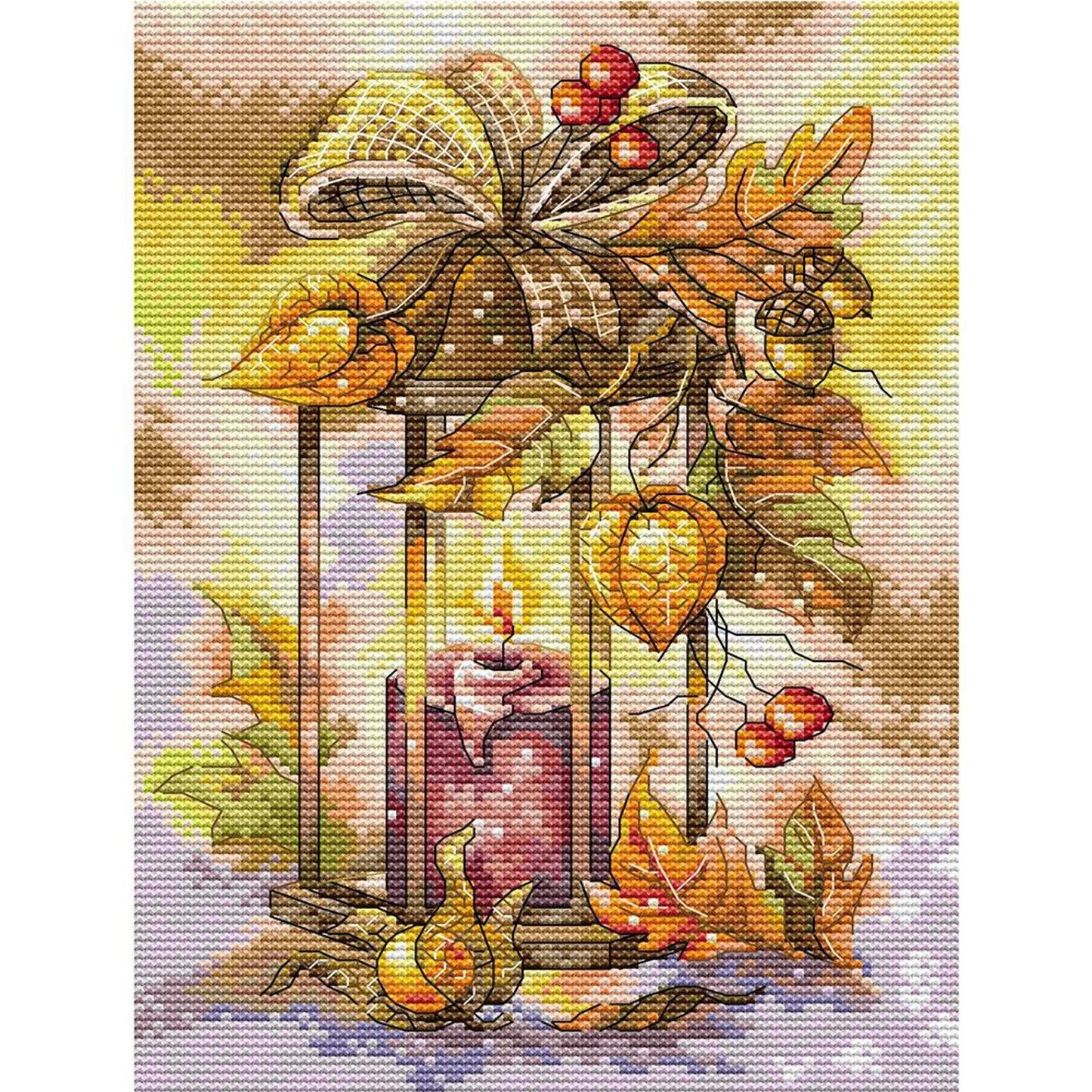 Autumn Lantern - Full 14CT Stamped Cross Stitch 21x30CM - Joy Sunday Backstitch