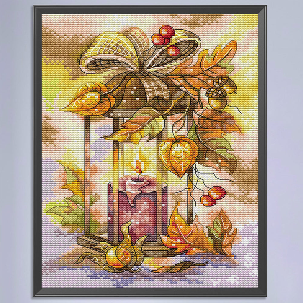 Autumn Lantern - Full 14CT Stamped Cross Stitch 21x30CM - Joy Sunday Backstitch