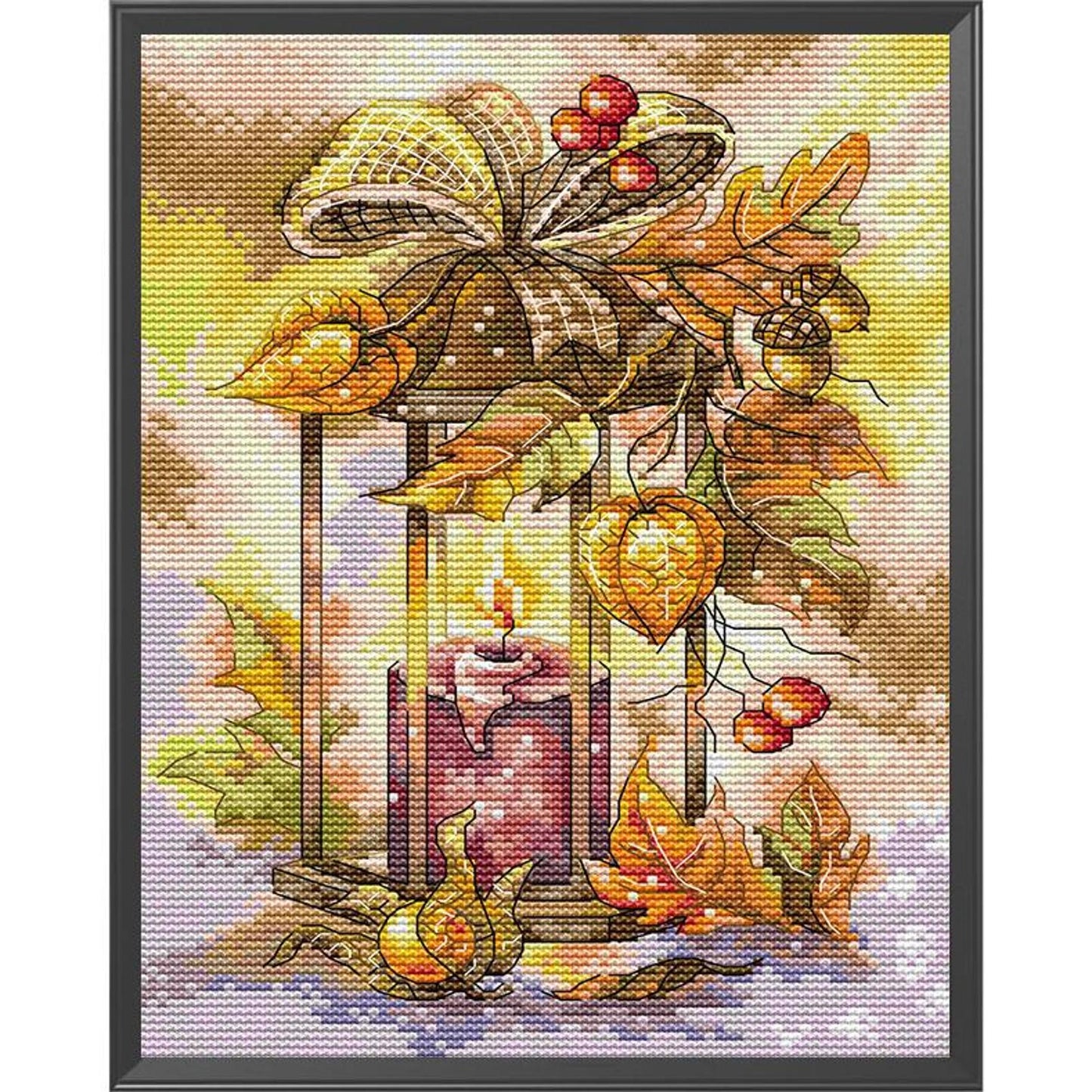 Autumn Lantern - Full 14CT Stamped Cross Stitch 21x30CM - Joy Sunday Backstitch
