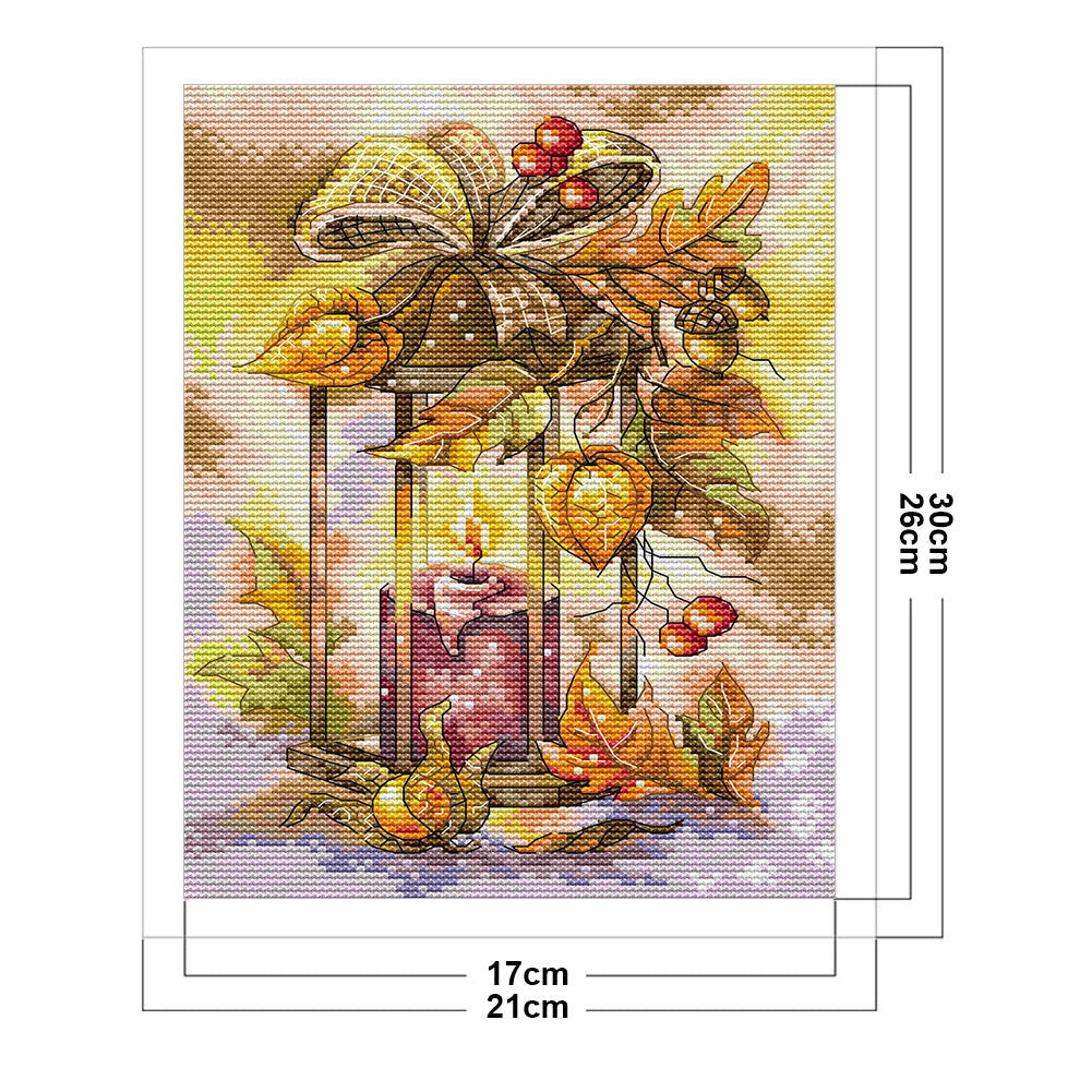 Autumn Lantern - Full 14CT Stamped Cross Stitch 21x30CM - Joy Sunday Backstitch