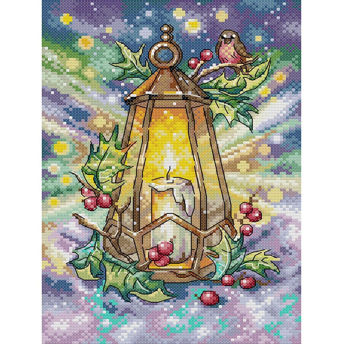 Winter Lantern - Full 14CT Stamped Cross Stitch 21x30CM - Joy Sunday Backstitch