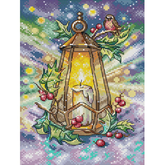 Winter Lantern - Full 14CT Stamped Cross Stitch 21x30CM - Joy Sunday Backstitch