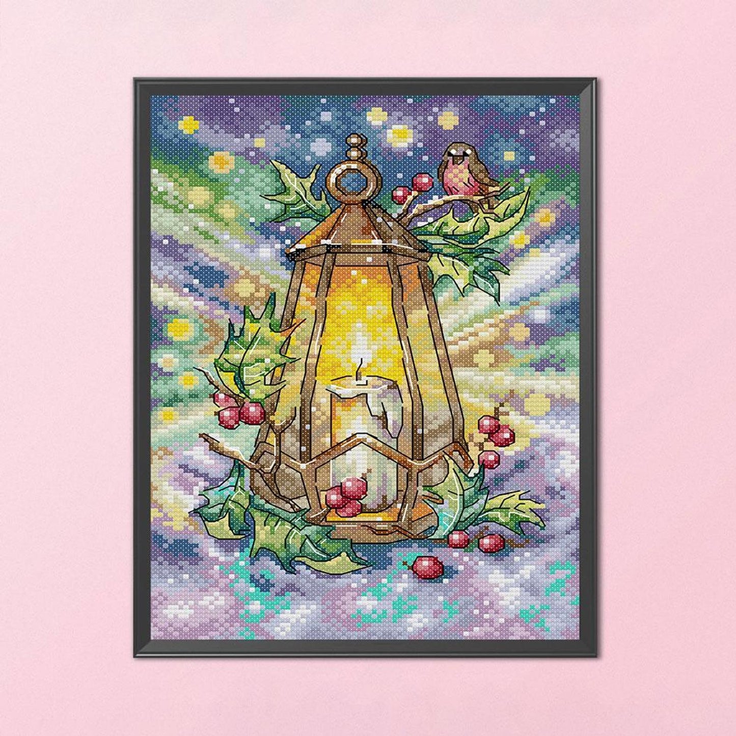 Winter Lantern - Full 14CT Stamped Cross Stitch 21x30CM - Joy Sunday Backstitch