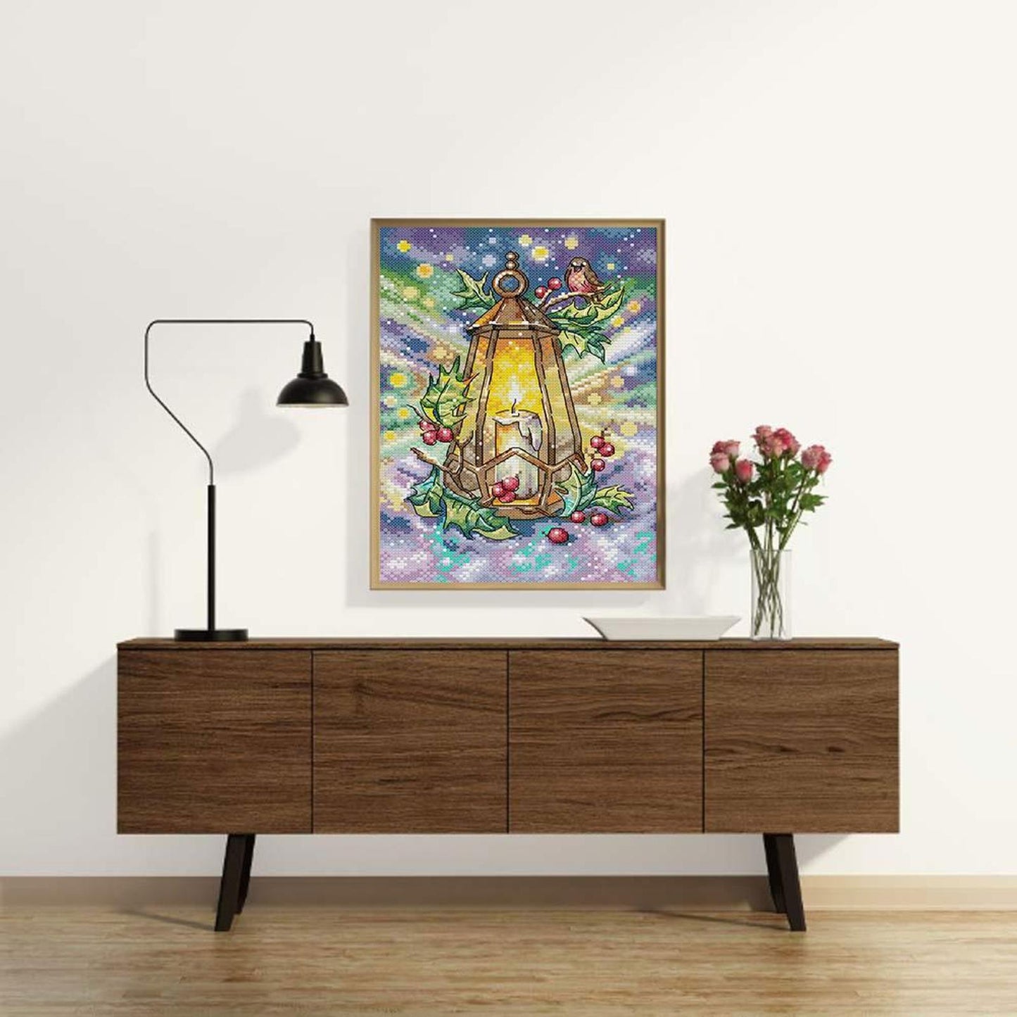 Winter Lantern - Full 14CT Stamped Cross Stitch 21x30CM - Joy Sunday Backstitch