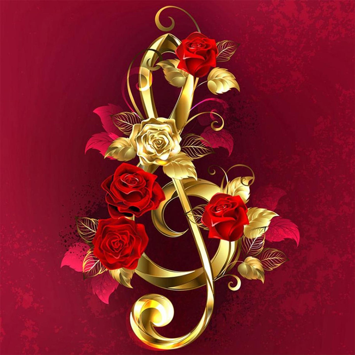 Golden Roses - Full 11CT Stamped Cross Stitch 40x40CM - Yishu