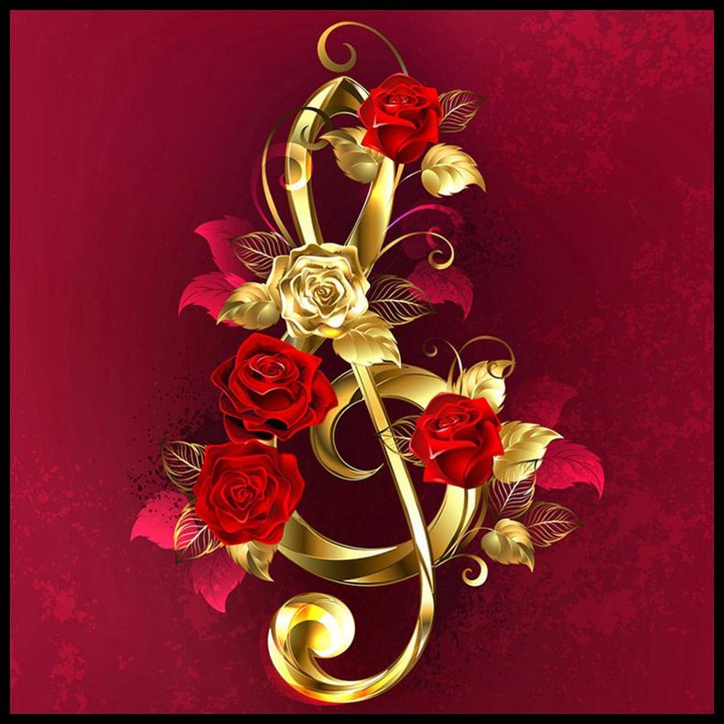 Golden Roses - Full 11CT Stamped Cross Stitch 40x40CM - Yishu
