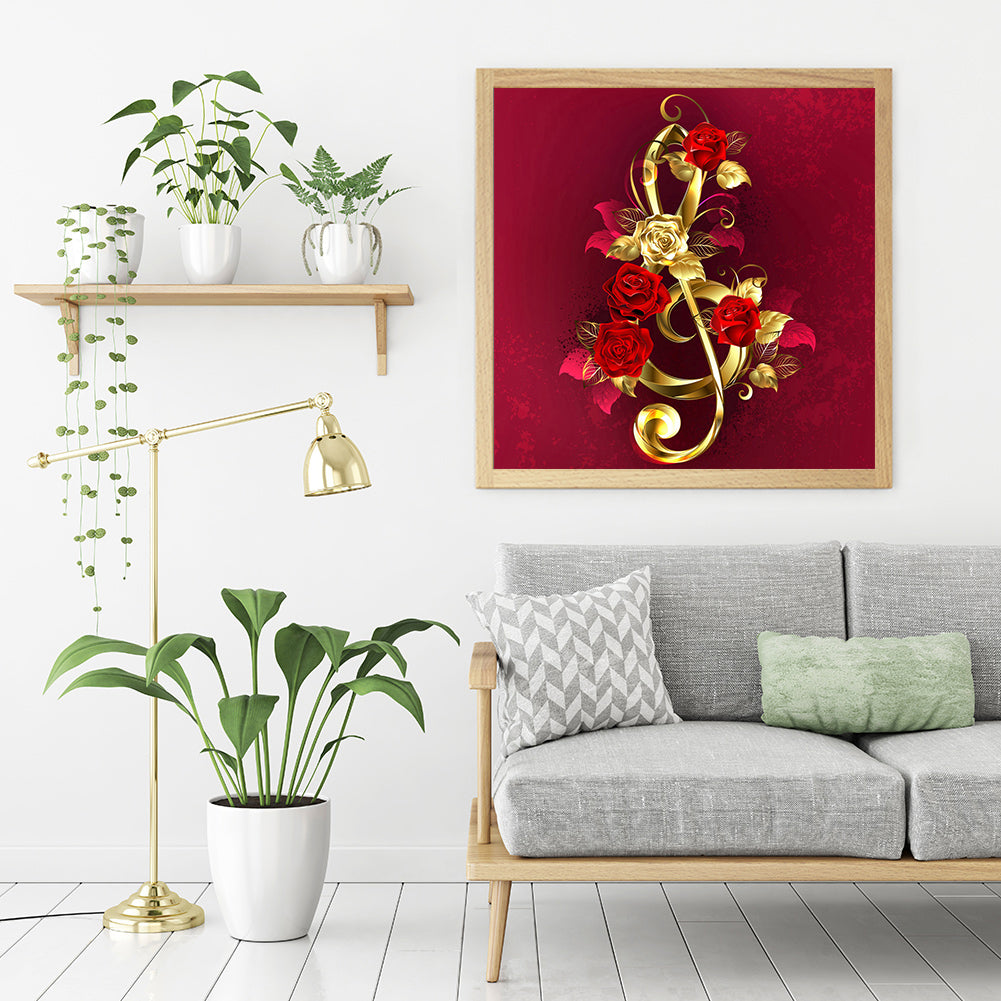 Golden Roses - Full 11CT Stamped Cross Stitch 40x40CM - Yishu