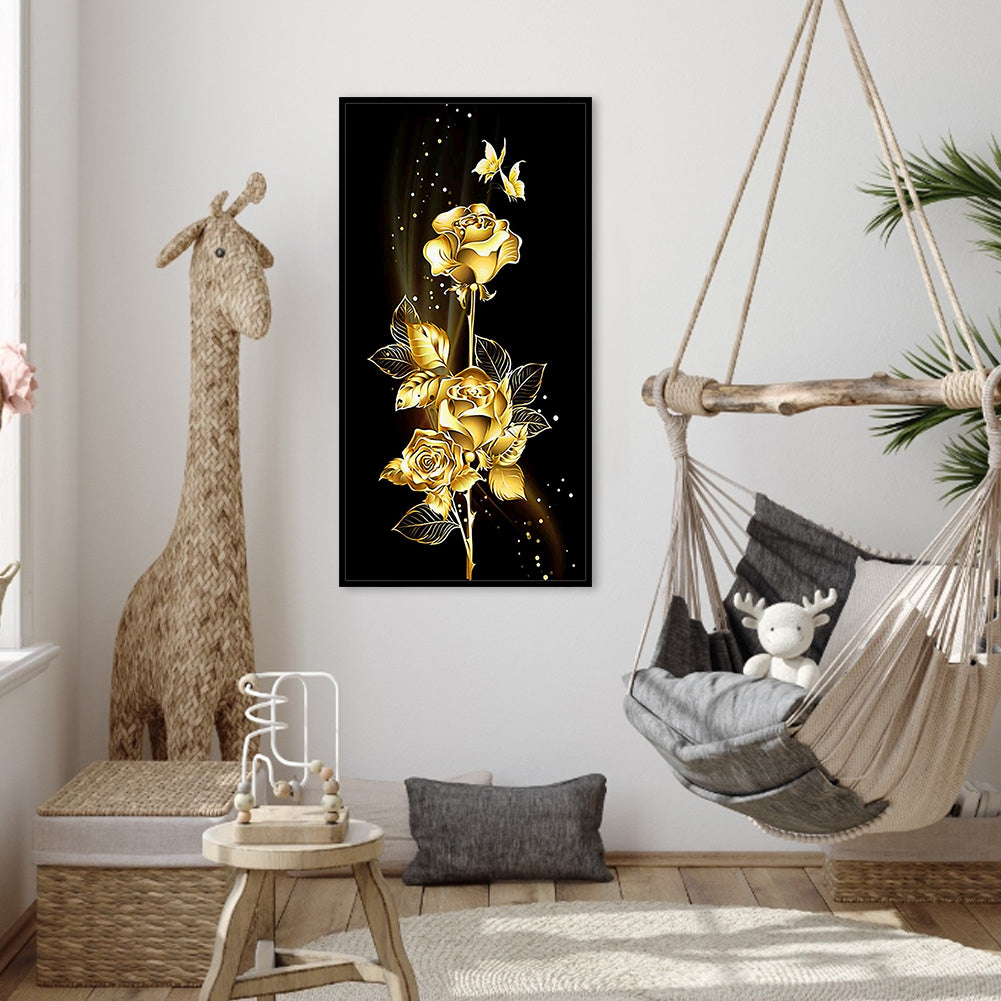Golden Roses - Full 11CT Stamped Cross Stitch 30x60CM - Yishu