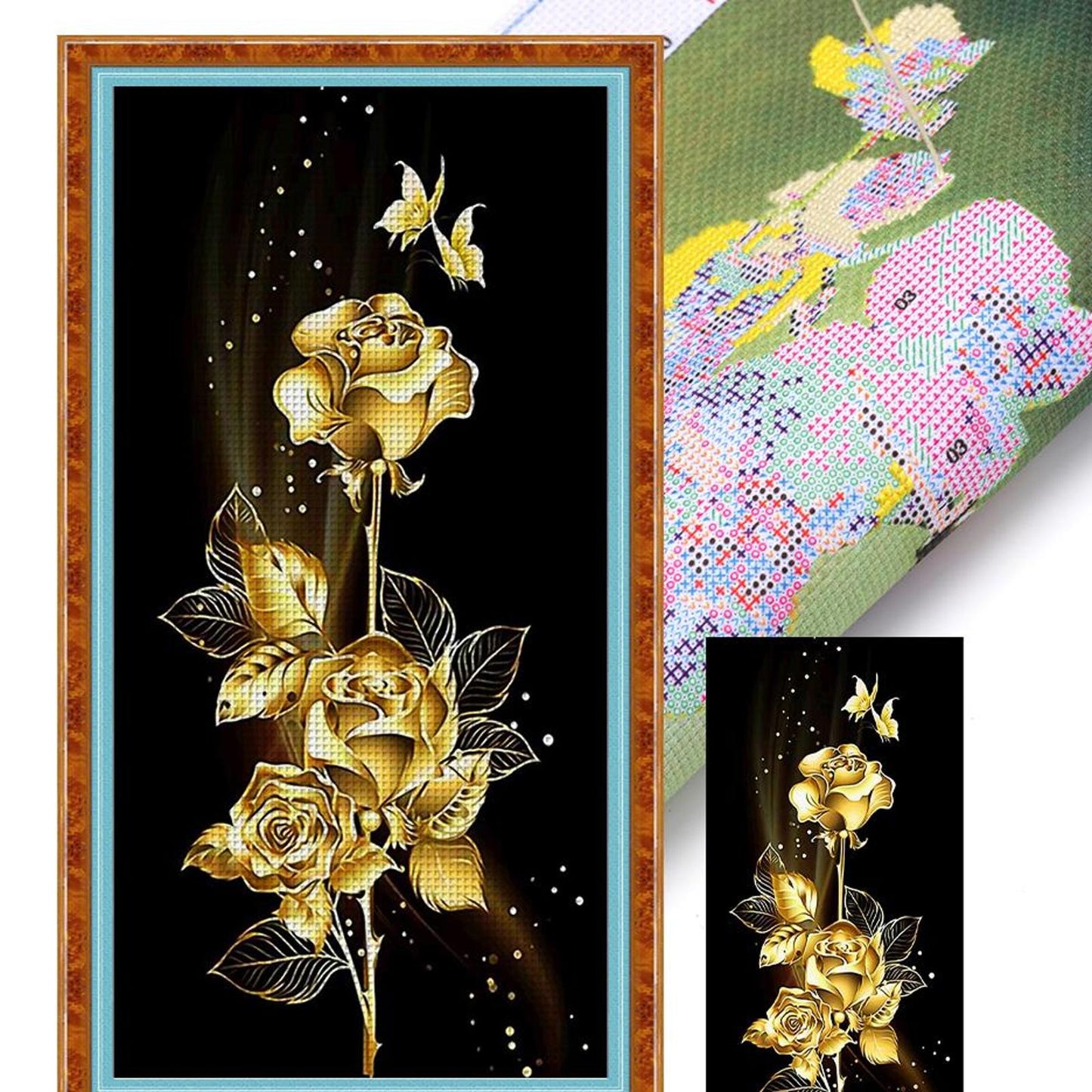 Golden Roses - Full 11CT Stamped Cross Stitch 30x60CM - Yishu