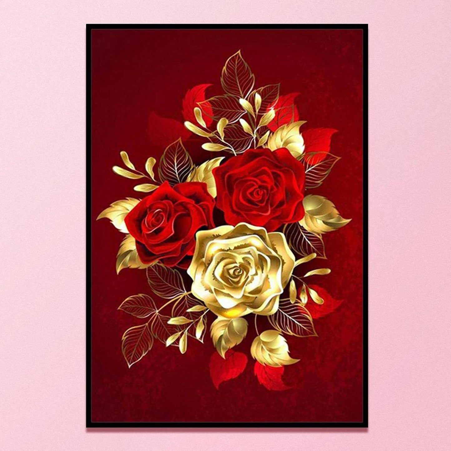 Golden Roses - Full 11CT Stamped Cross Stitch 40x58CM - Yishu
