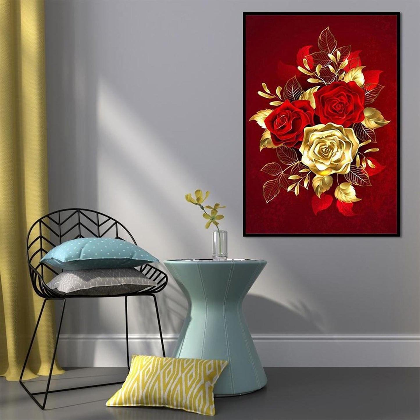 Golden Roses - Full 11CT Stamped Cross Stitch 40x58CM - Yishu
