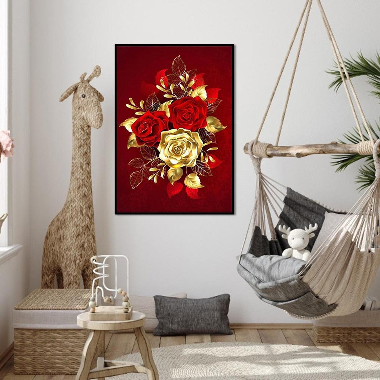 Golden Roses - Full 11CT Stamped Cross Stitch 40x58CM - Yishu