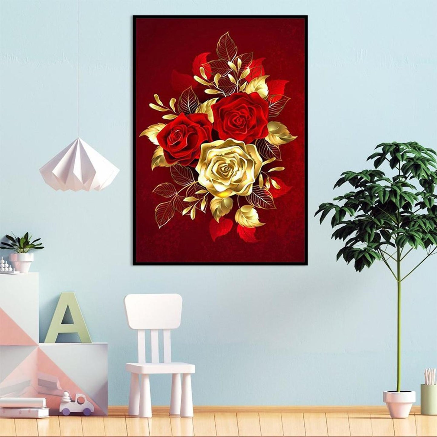 Golden Roses - Full 11CT Stamped Cross Stitch 40x58CM - Yishu