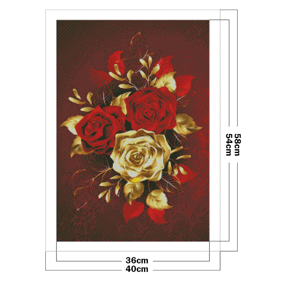 Golden Roses - Full 11CT Stamped Cross Stitch 40x58CM - Yishu