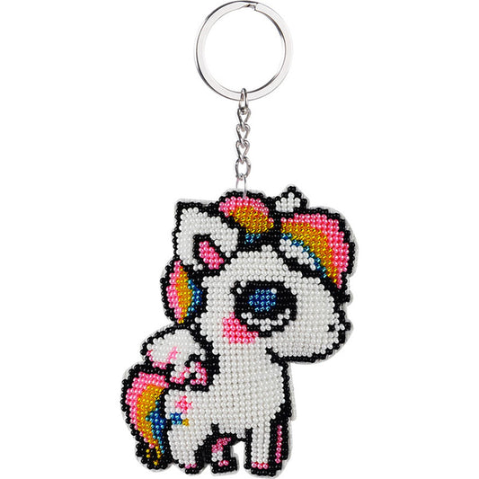 Full Bead Embroidery Keychain White Horse Printed Craft Gifts (7.5x9CM)