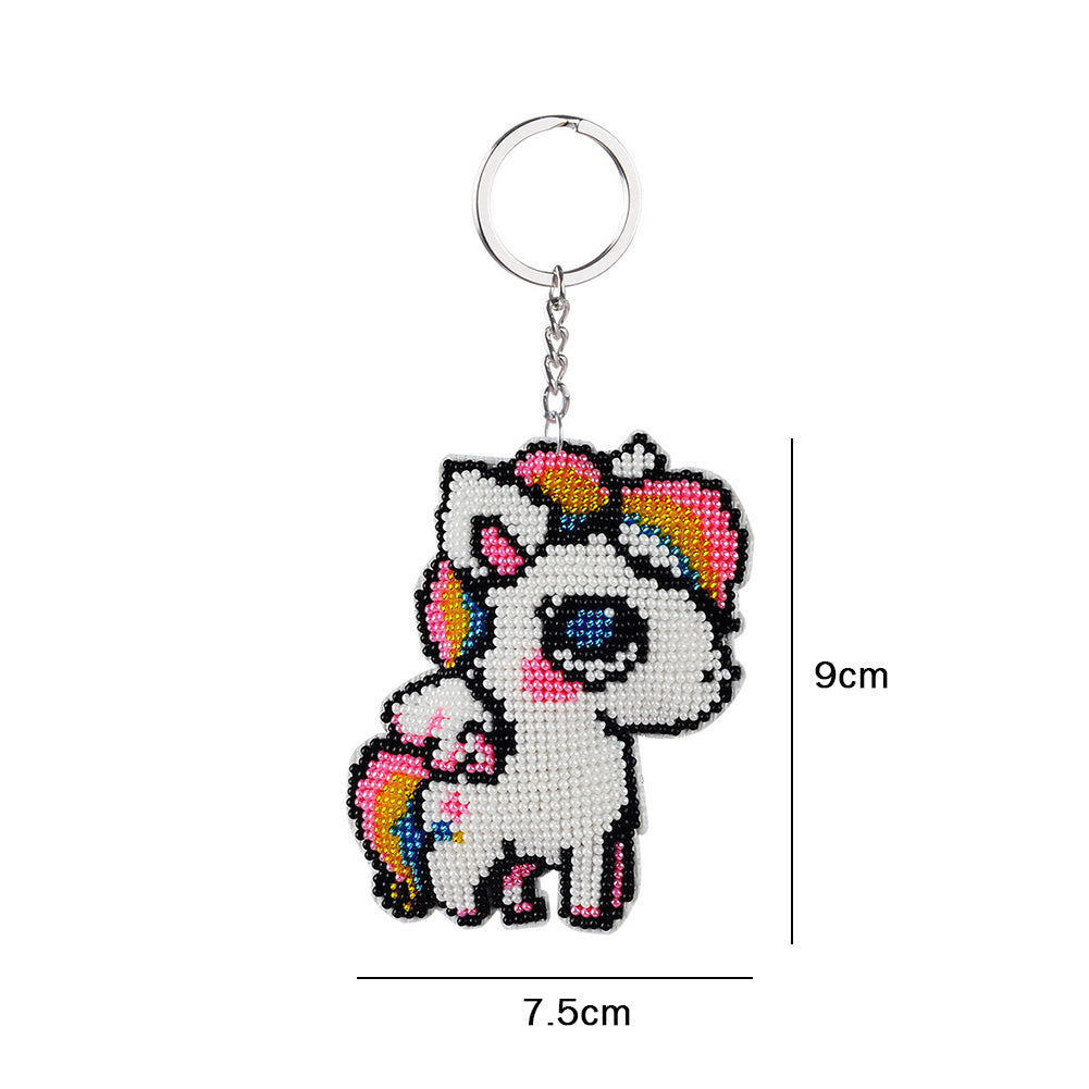 Full Bead Embroidery Keychain White Horse Printed Craft Gifts (7.5x9CM)