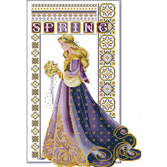 Bride With Bouquet - Partial 14CT Counted Cross Stitch 36x52CM - Joy Sunday Backstitch