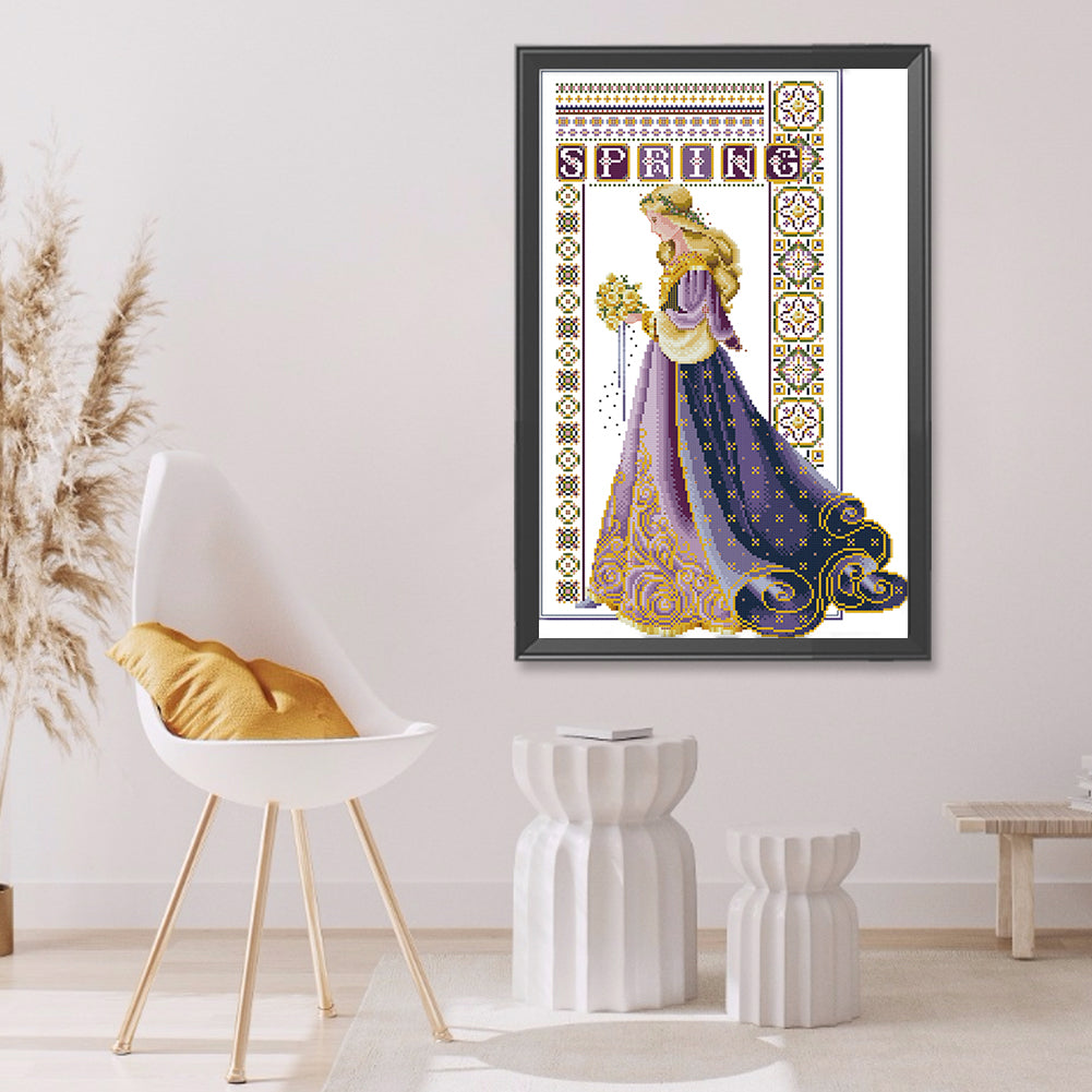 Bride With Bouquet - Partial 14CT Counted Cross Stitch 36x52CM - Joy Sunday Backstitch