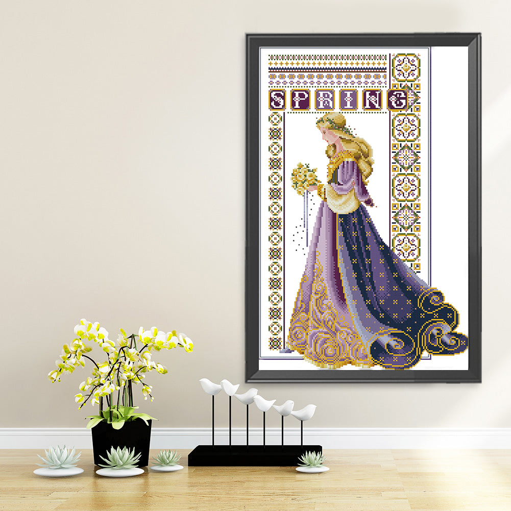 Bride With Bouquet - Partial 14CT Counted Cross Stitch 36x52CM - Joy Sunday Backstitch