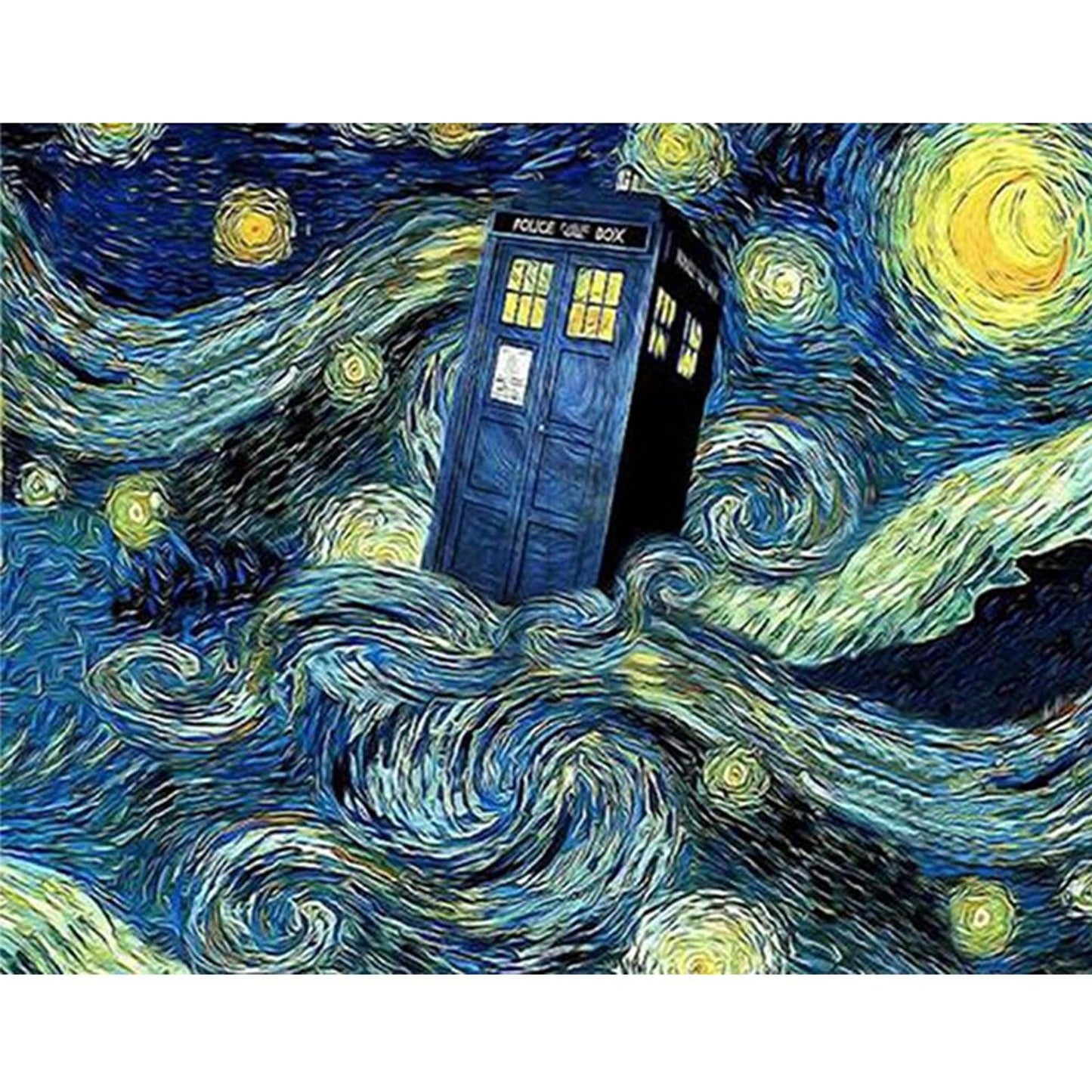 Van Gogh Style - Doctor Who Telephone Booth - Full 11CT Counted Cross Stitch 50x40CM - Yishu