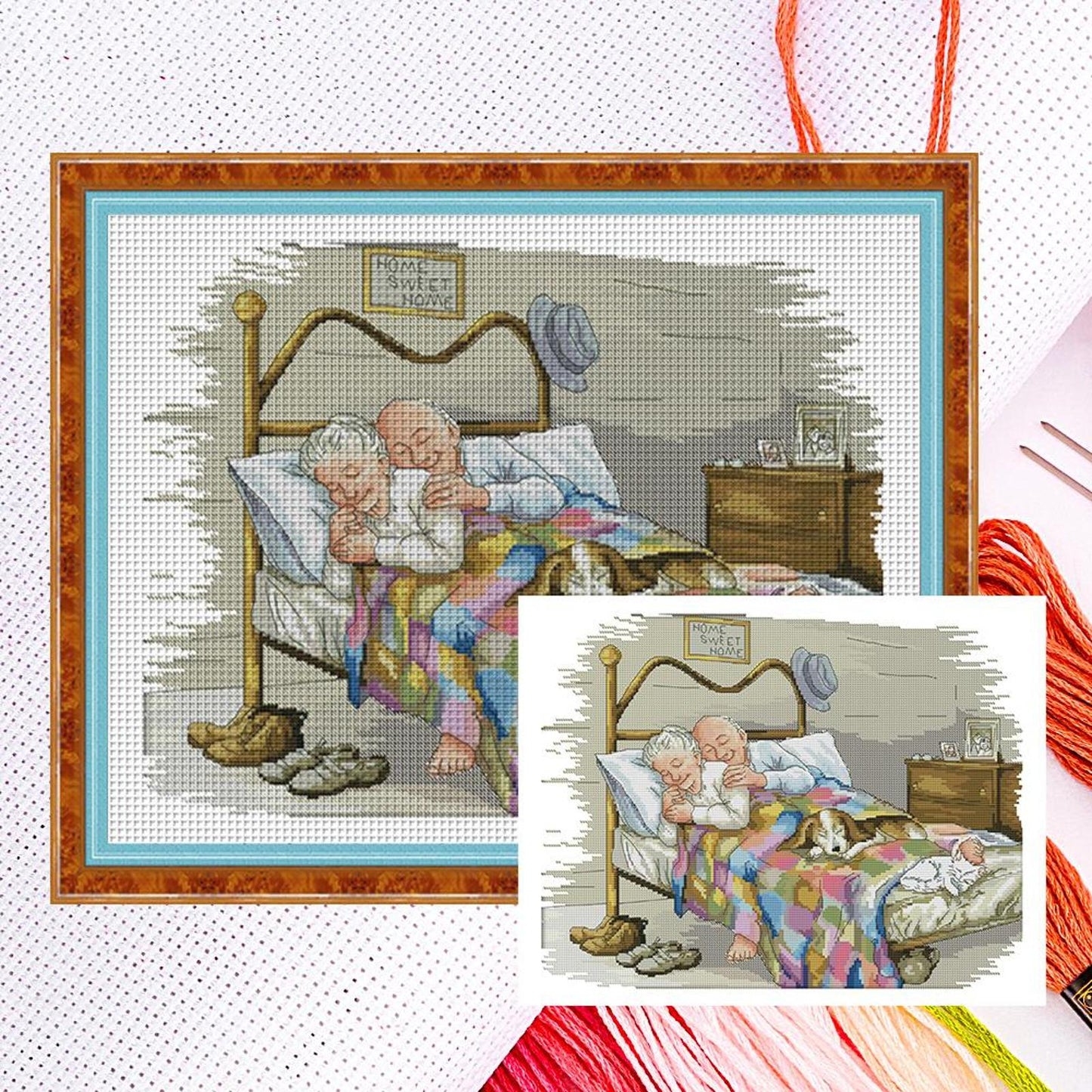 Elderly Couple - Partial 14CT Counted Cross Stitch 44x36CM - Joy Sunday Backstitch