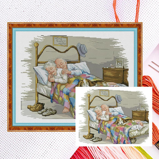 Elderly Couple - Partial 14CT Counted Cross Stitch 44x36CM - Joy Sunday Backstitch