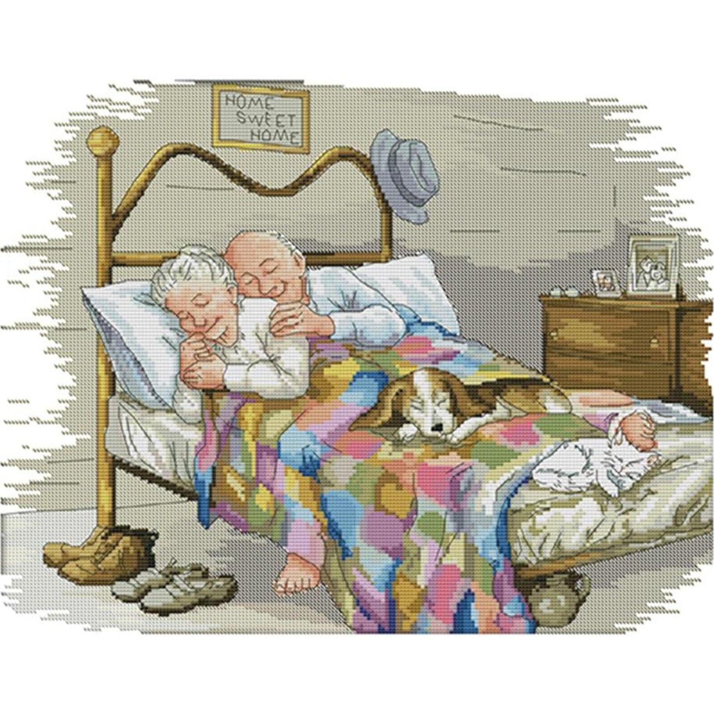 Elderly Couple - Partial 14CT Counted Cross Stitch 44x36CM - Joy Sunday Backstitch