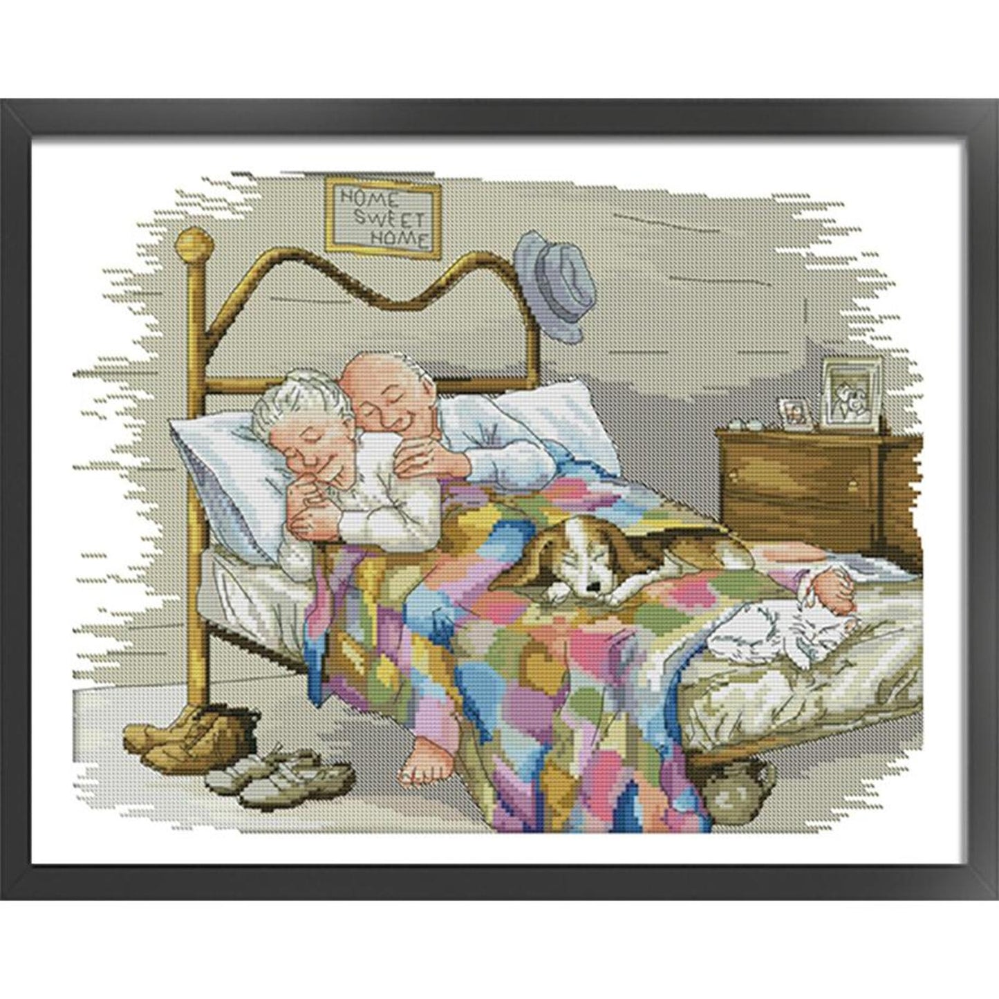 Elderly Couple - Partial 14CT Counted Cross Stitch 44x36CM - Joy Sunday Backstitch