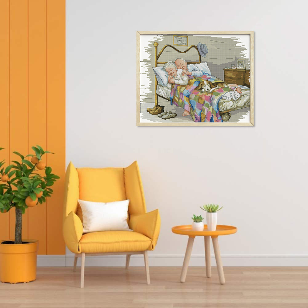 Elderly Couple - Partial 14CT Counted Cross Stitch 44x36CM - Joy Sunday Backstitch