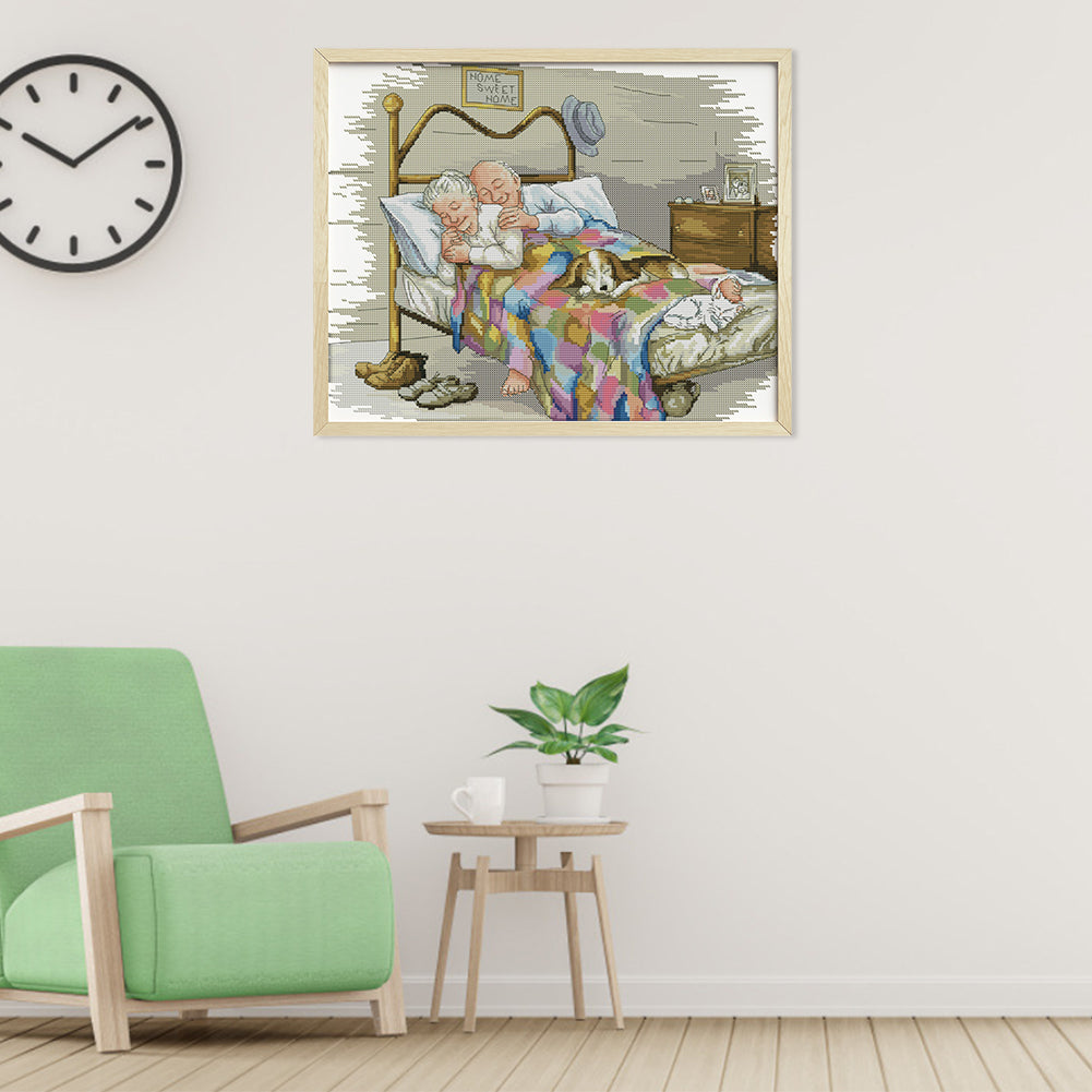 Elderly Couple - Partial 14CT Counted Cross Stitch 44x36CM - Joy Sunday Backstitch