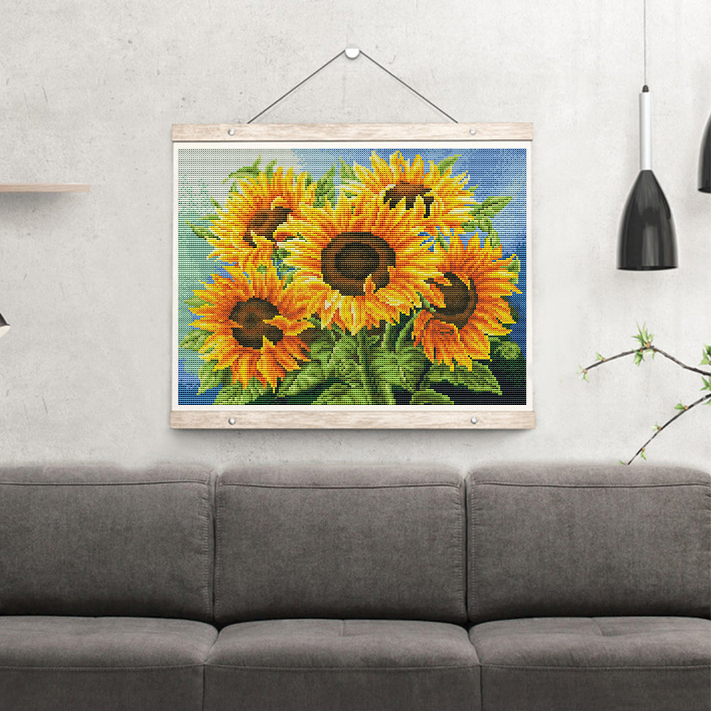 Sunflower - Full 11CT Stamped Cross Stitch 46x36CM - Yishu
