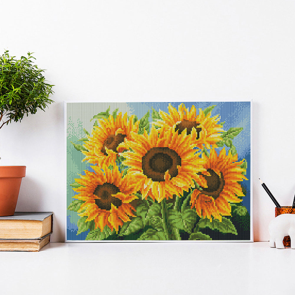 Sunflower - Full 11CT Stamped Cross Stitch 46x36CM - Yishu