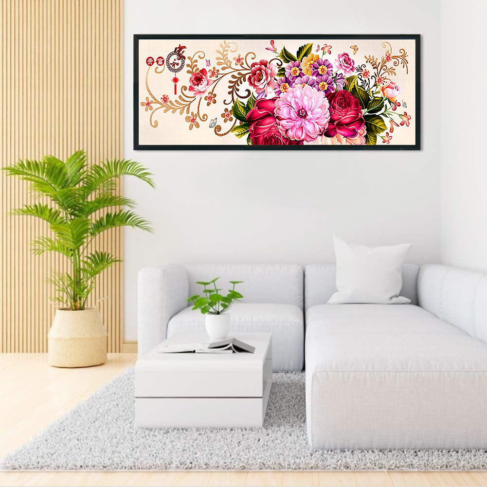 Peony - Full 11CT Stamped Cross Stitch 150x57CM - Yishu