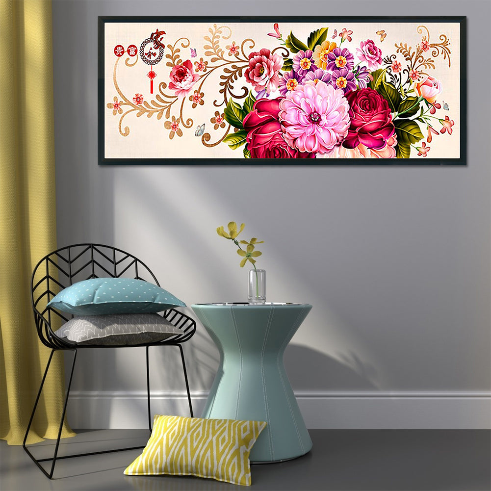 Peony - Full 11CT Stamped Cross Stitch 150x57CM - Yishu
