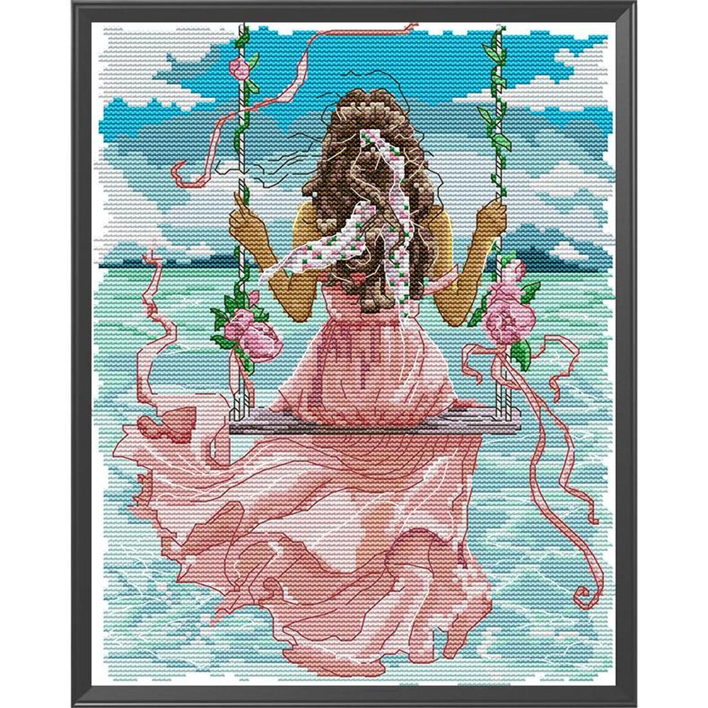 Girl Watching The Sea - Partial 14CT Stamped Cross Stitch 27x34CM - Joy Sunday Backstitch