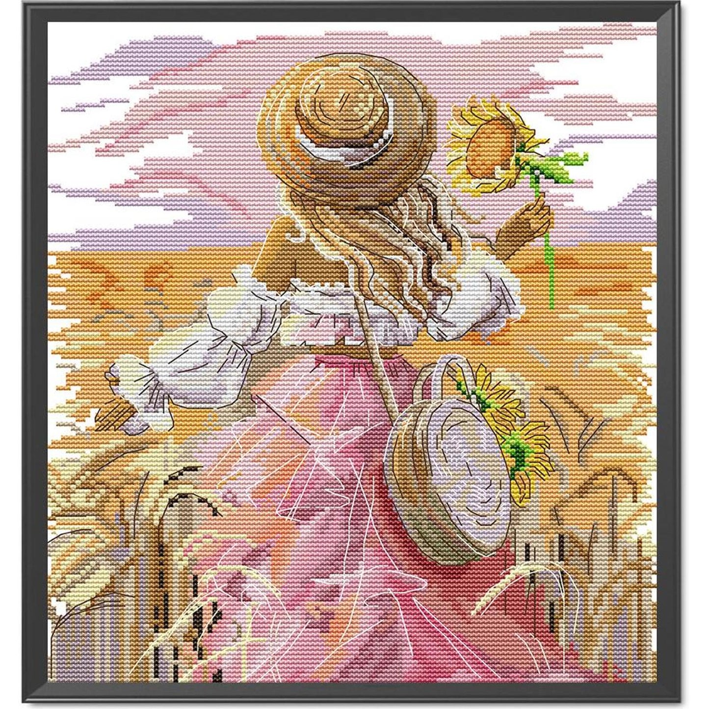Sunflower Girl - Partial 14CT Stamped Cross Stitch 30x34CM - Joy Sunday Backstitch