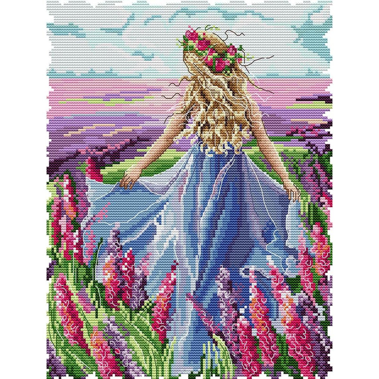 Lavender Girl - Partial 14CT Stamped Cross Stitch 28x34CM - Joy Sunday Backstitch
