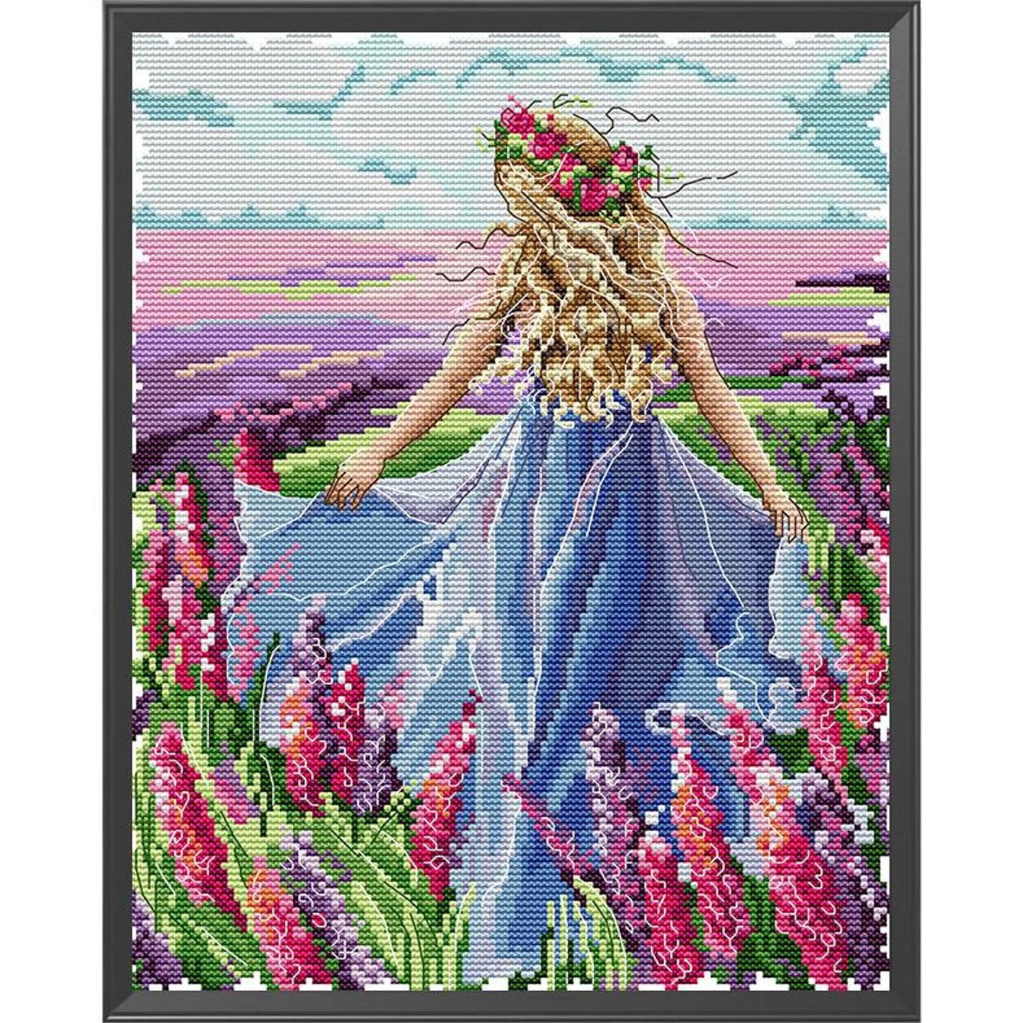 Lavender Girl - Partial 14CT Stamped Cross Stitch 28x34CM - Joy Sunday Backstitch