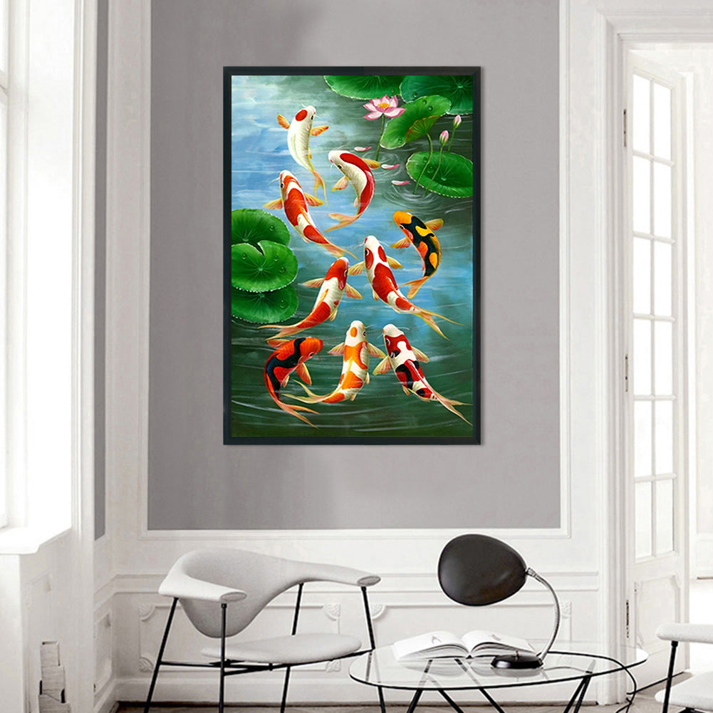 Pond Koi - Full 11CT Stamped Cross Stitch 40x60CM - Diy