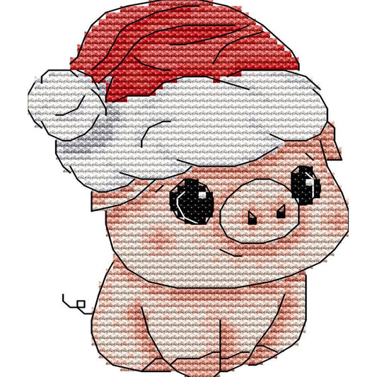 Piglet With Christmas Hat - Partial 14CT Stamped Cross Stitch 13x15CM - Joy Sunday Backstitch