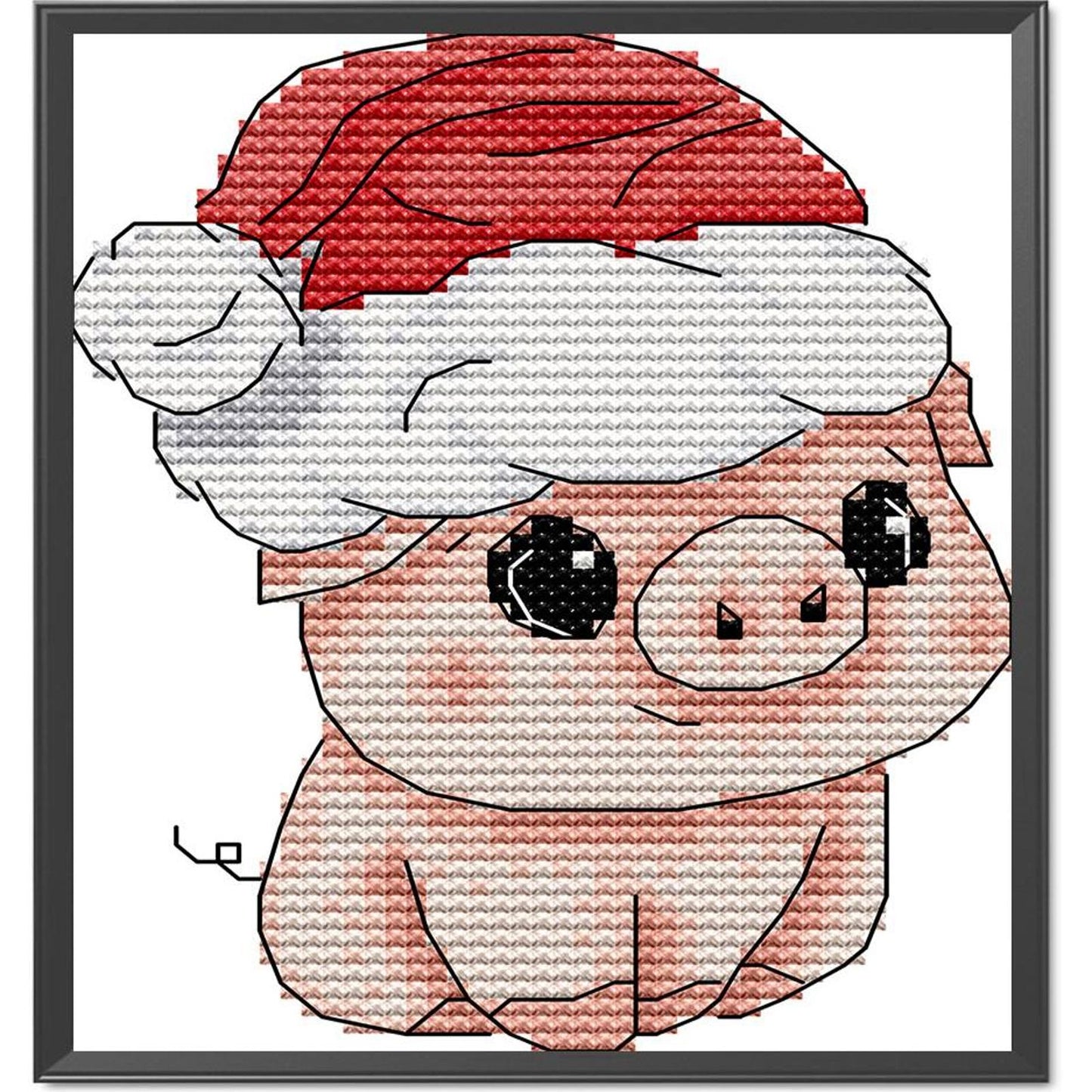 Piglet With Christmas Hat - Partial 14CT Stamped Cross Stitch 13x15CM - Joy Sunday Backstitch