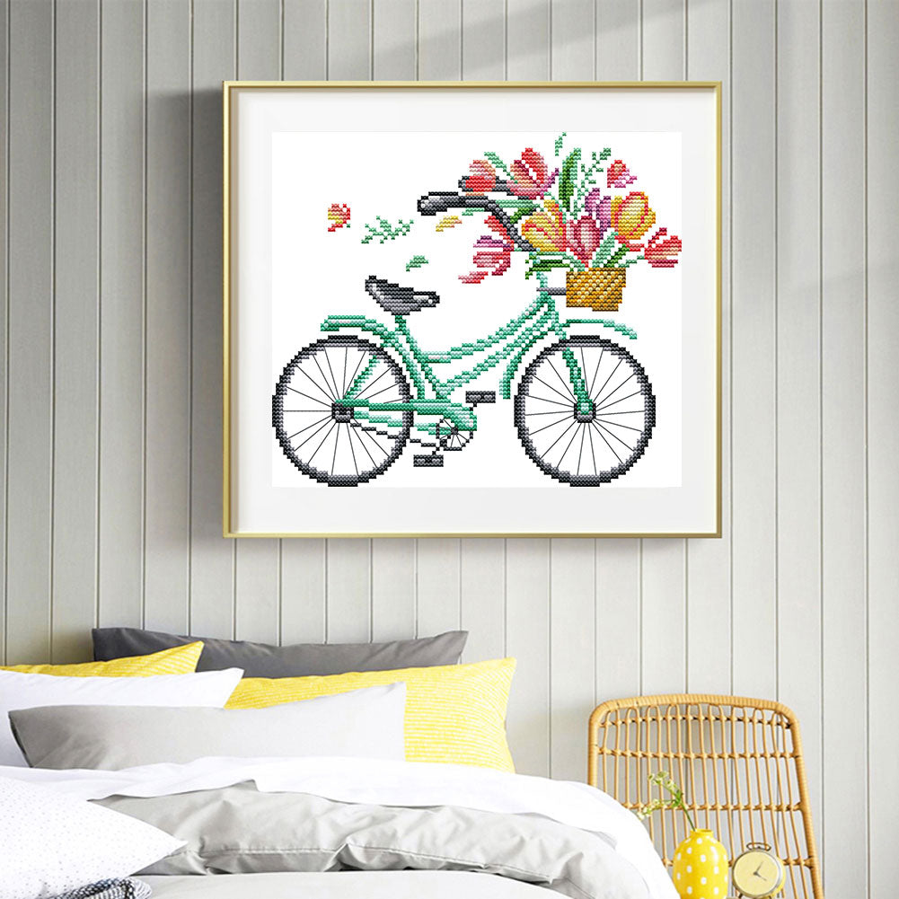 Romantic Bicycle - Spring - Partial 14CT Stamped Cross Stitch 27x21CM - Joy Sunday Backstitch