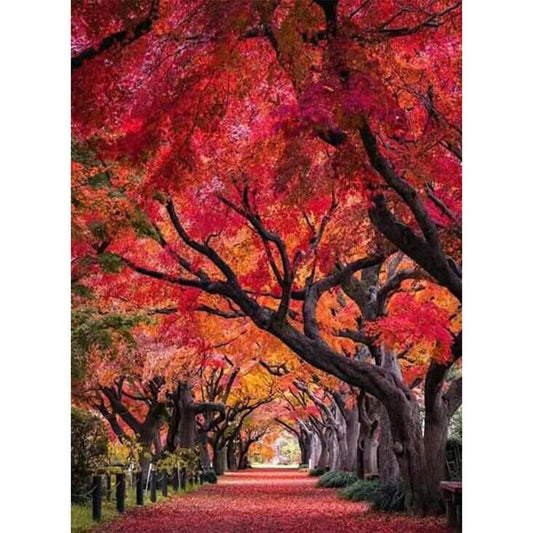 Autumn Street Scenery In Red Forest - Full 11CT Stamped Cross Stitch 40x55CM - Yishu